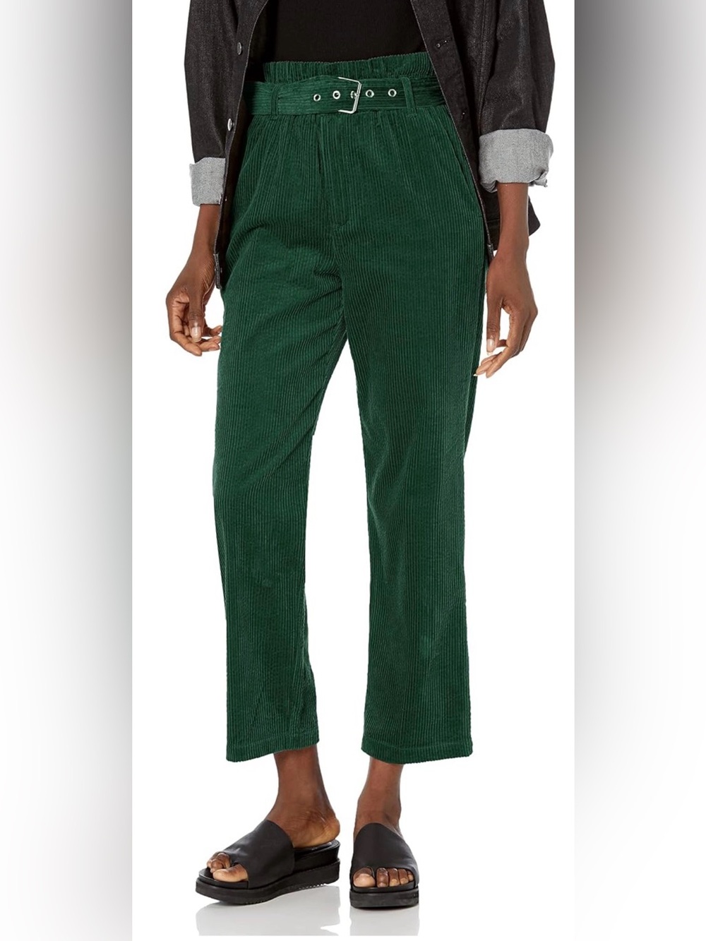 Blank NYC Pants Womens 26 Green Corduroy High Rise Paperbag Waist Straight Leg